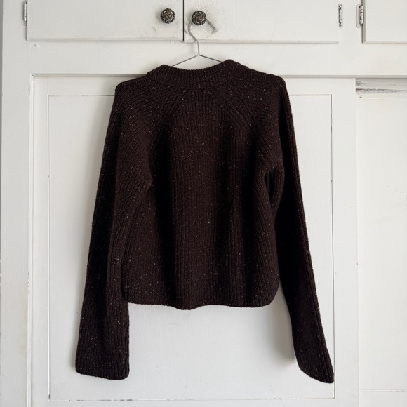 ME+EM Soft Donegal Tweed High V-Neck Crop Jumper - Chocolate - Picture 2 of 7